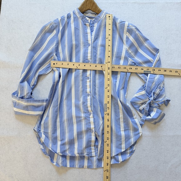 Who what wear 100% cotton Button blouse mandarin collar coastal blue stripe - Picture 7 of 8